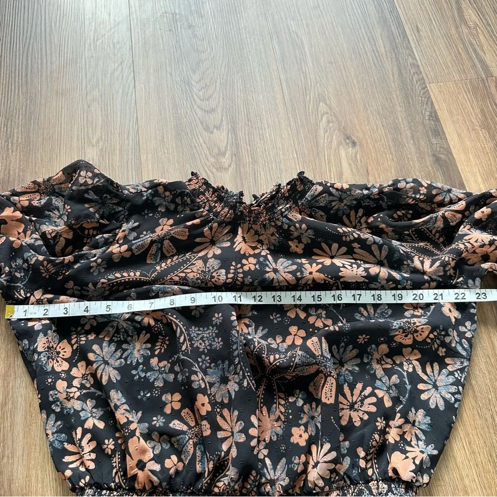 Free People Clarissa Floral Top XS Black Long Sleeve Ruffle High Neck Boho Fairy